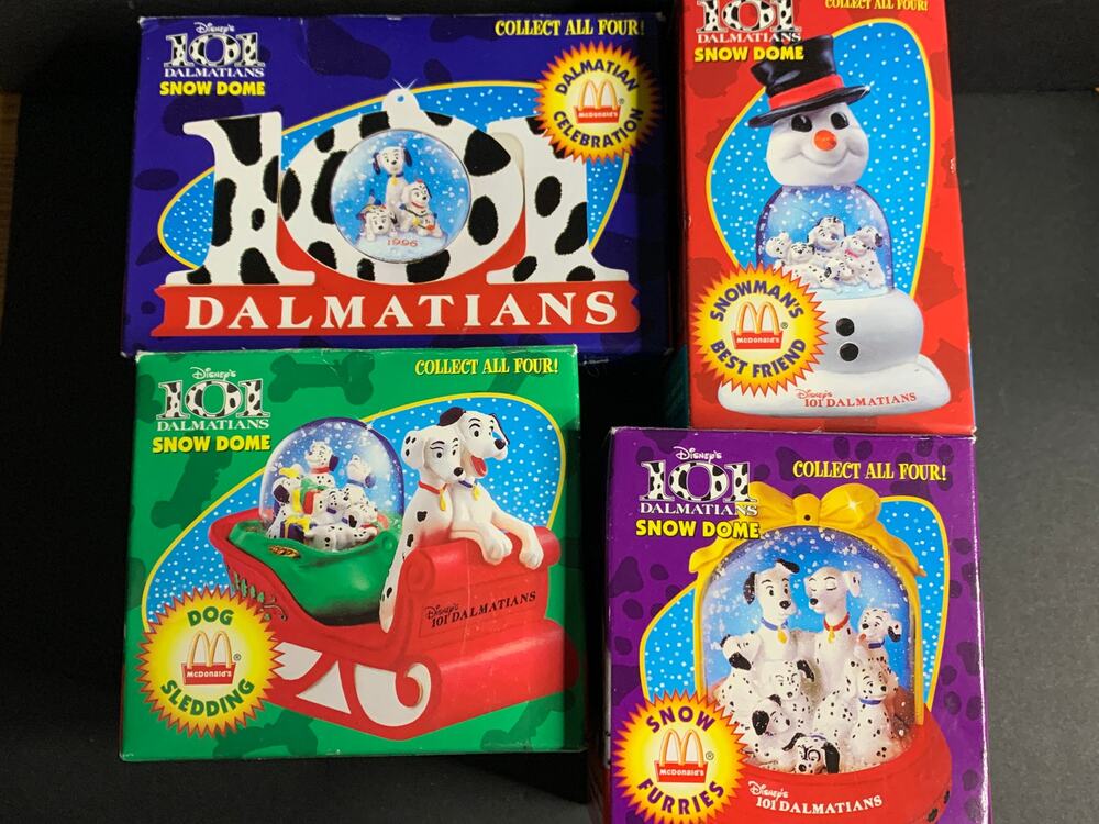 1996 Disney 101 Dalmatians Snow Dome McDonald's Happy Meal Toy Lot of 4 w/Boxes